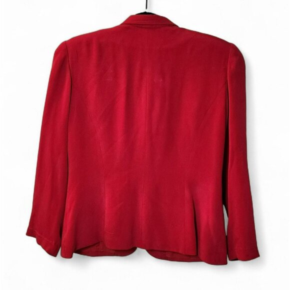 SHOMI Silk Blazer 10 | 100% Silk | Red | Fitted | Vintage Covered Buttons - Picture 5 of 5